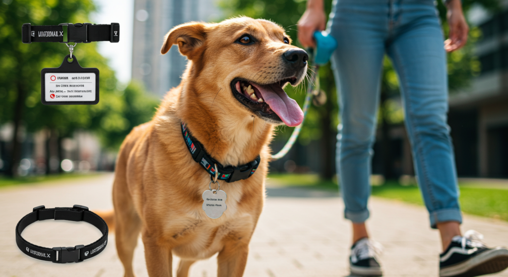 Coleira e placa de identificação