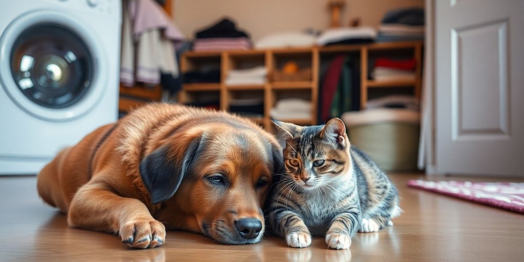 Dog and cat in a calm, structured home environment.
