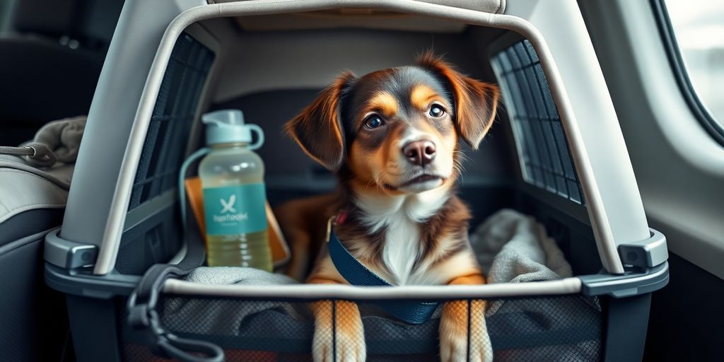 Pet tranquilo em transporte, pronto para viajar sem estresse.