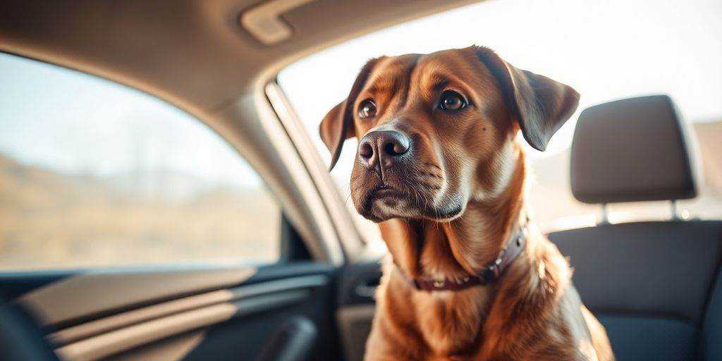 Cachorro ansioso olhando pela janela do carro.