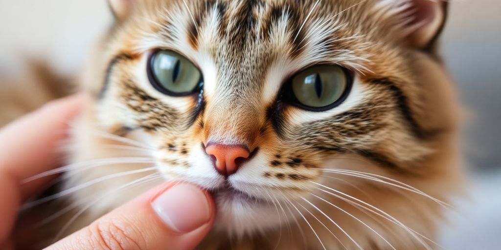 Gato com alergias, focando nos olhos e pelagem.