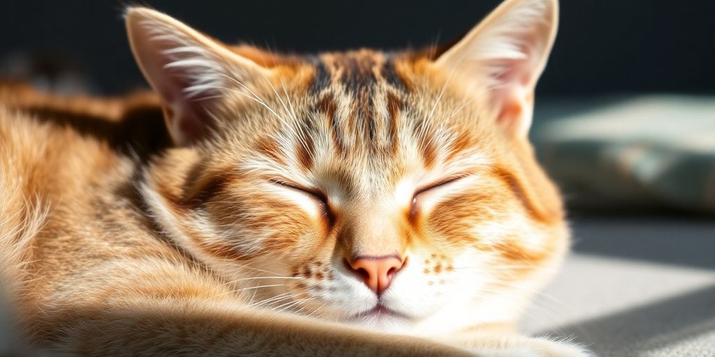 Gato saudável descansando tranquilamente, expressando bem-estar.